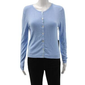 Max Sport Womens Cardigan Blue Solid Round Neck Long Sleeve Rayon Size XL